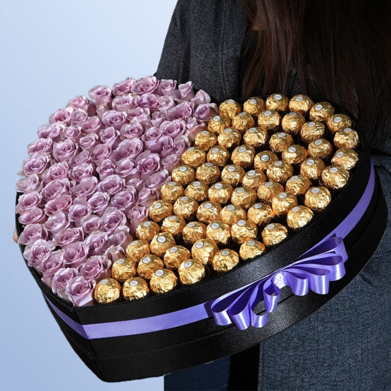 Heart-Shape-Flower-Box heart shaper purple flower chocolate