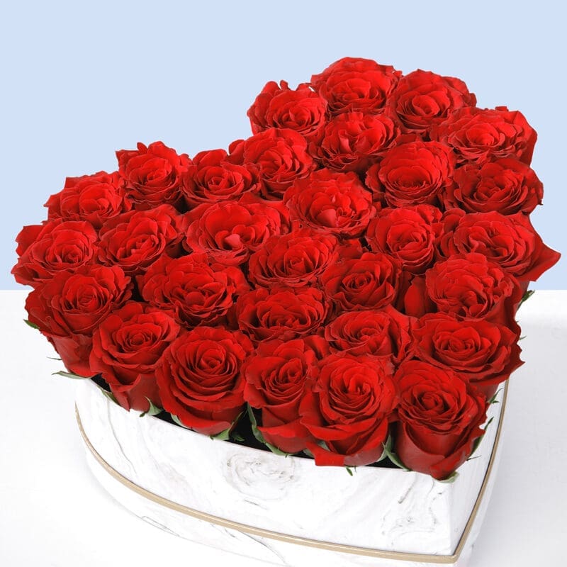Red Roses In Heart Shaped Marbled Box Heart Shape Red Rose Flowers valentines