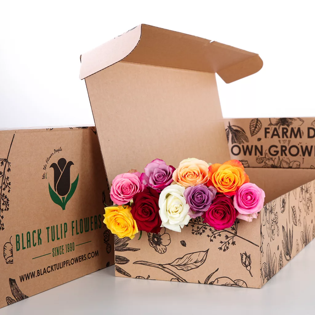 Rose Mix 20 stems of mixed-colour roses with flower food in a brown box to create DIY arrangements.