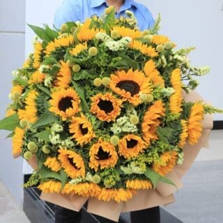 A large bouquet of sunflowers.