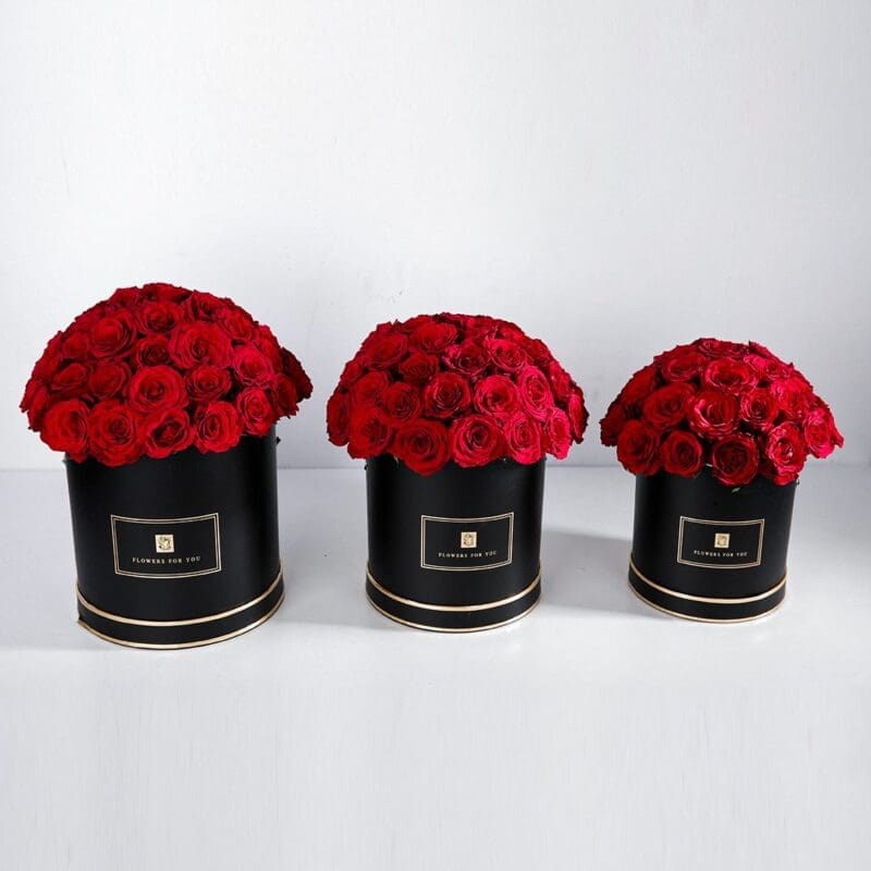 Classic Trio (2) Classic Trio Red Rose Box by Black Tulip Flowers