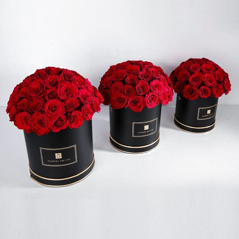 Classic Trio (3) Classic Trio Red Rose Box by Black Tulip Flowers