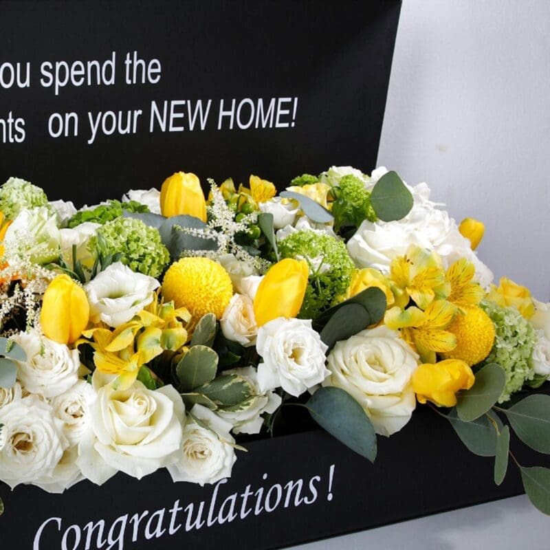 Welcome Home (4) Welcome Home flower box by Black Tulip Flowers