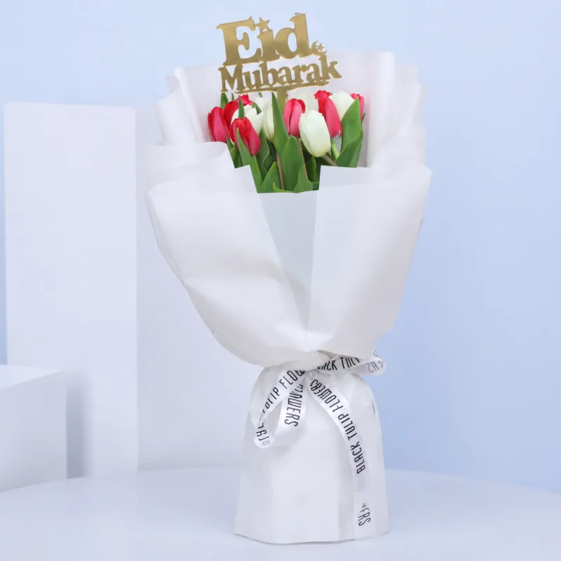 eid-vibrant-tulips_2026 A vibrant bouquet of ten red and white tulips, symbolizing renewal and rebirth for Eid celebrations.
