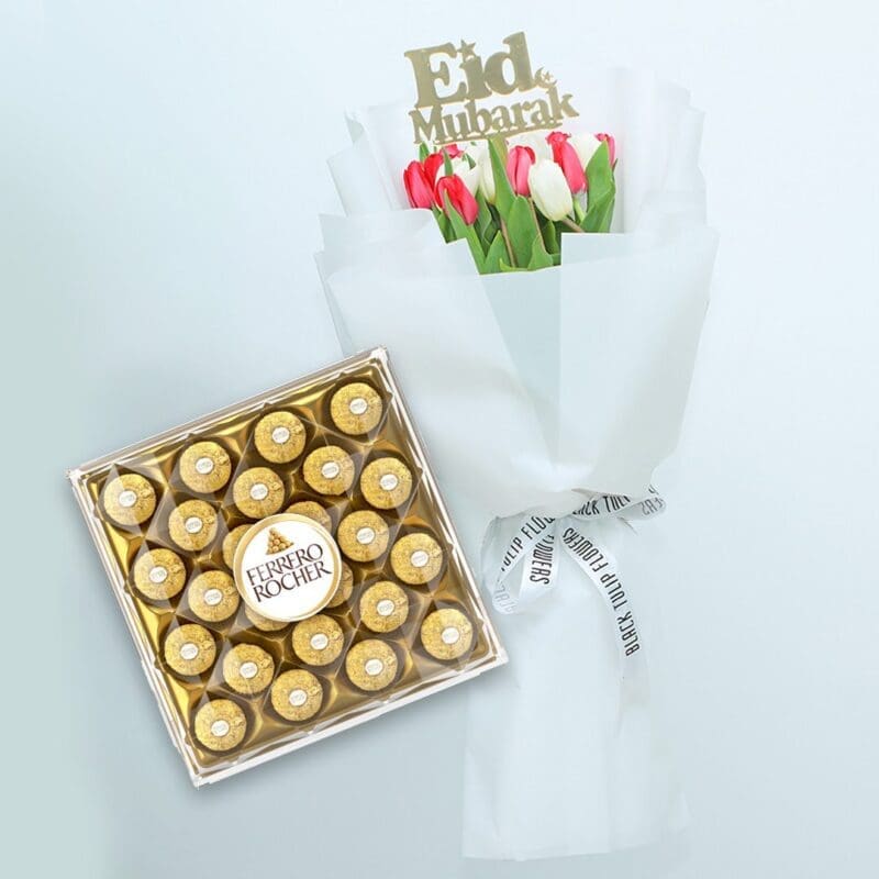 Eid Vibrant Tulips with Ferrero Rocher Eid Vibrant Tulips with Ferrero Rocher