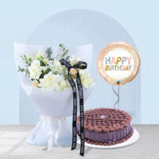 Baby Rose Bouquet with Cake and Balloon