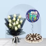 Designer Bouquet Of 12 White Roses with Cake 1 2 (9)