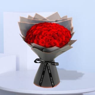 A stunning sphere of 50 hand-picked red roses, perfectly wrapped to celebrate love and beauty on any occasion