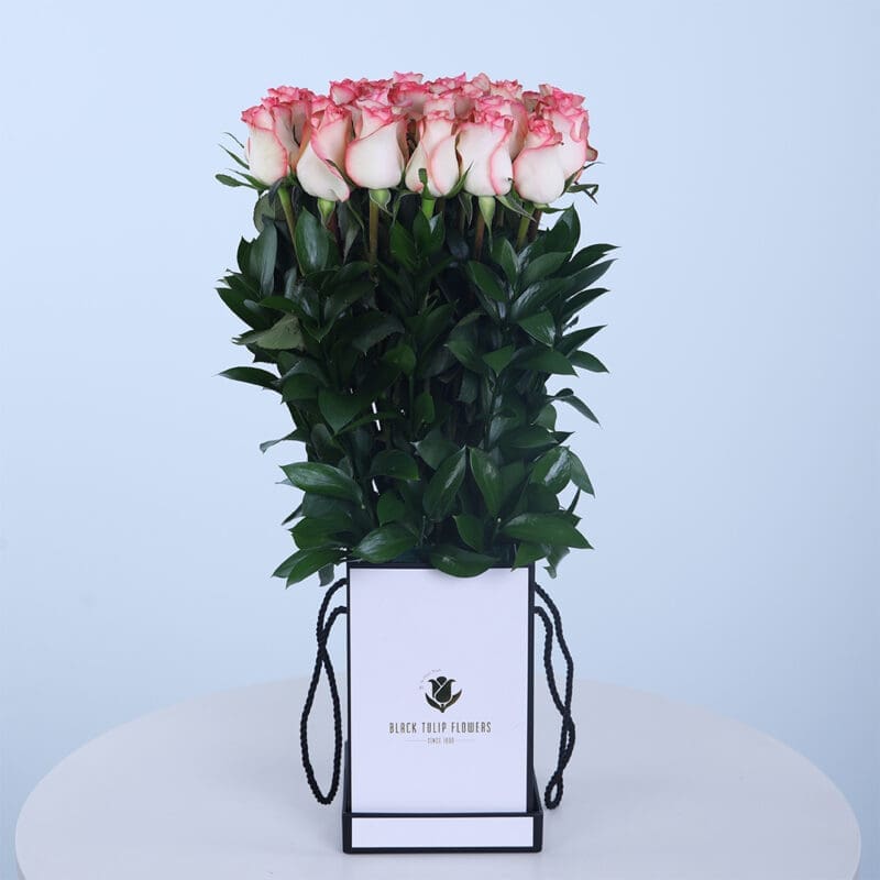 Luxury Jumelia Roses Box Luxurious box of 30 Jumelia roses with fresh leaves