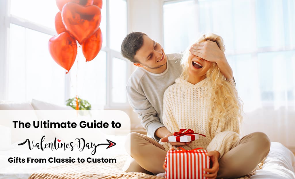 The Ultimate Guide to Valentine's Day bannerA couple excitedly opening a gift together