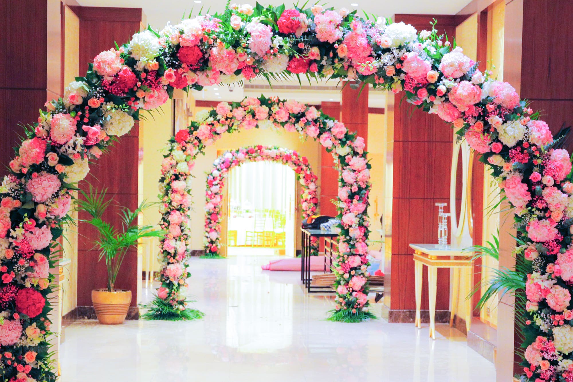 Wedding Flower Decoration 13 multiple layer wedding arch pink green