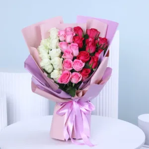 Celebrate love, grace, and purity with this beautifully curated bouquet of white, pink, and Red Roses. A timeless gift for every heartfelt occasion.