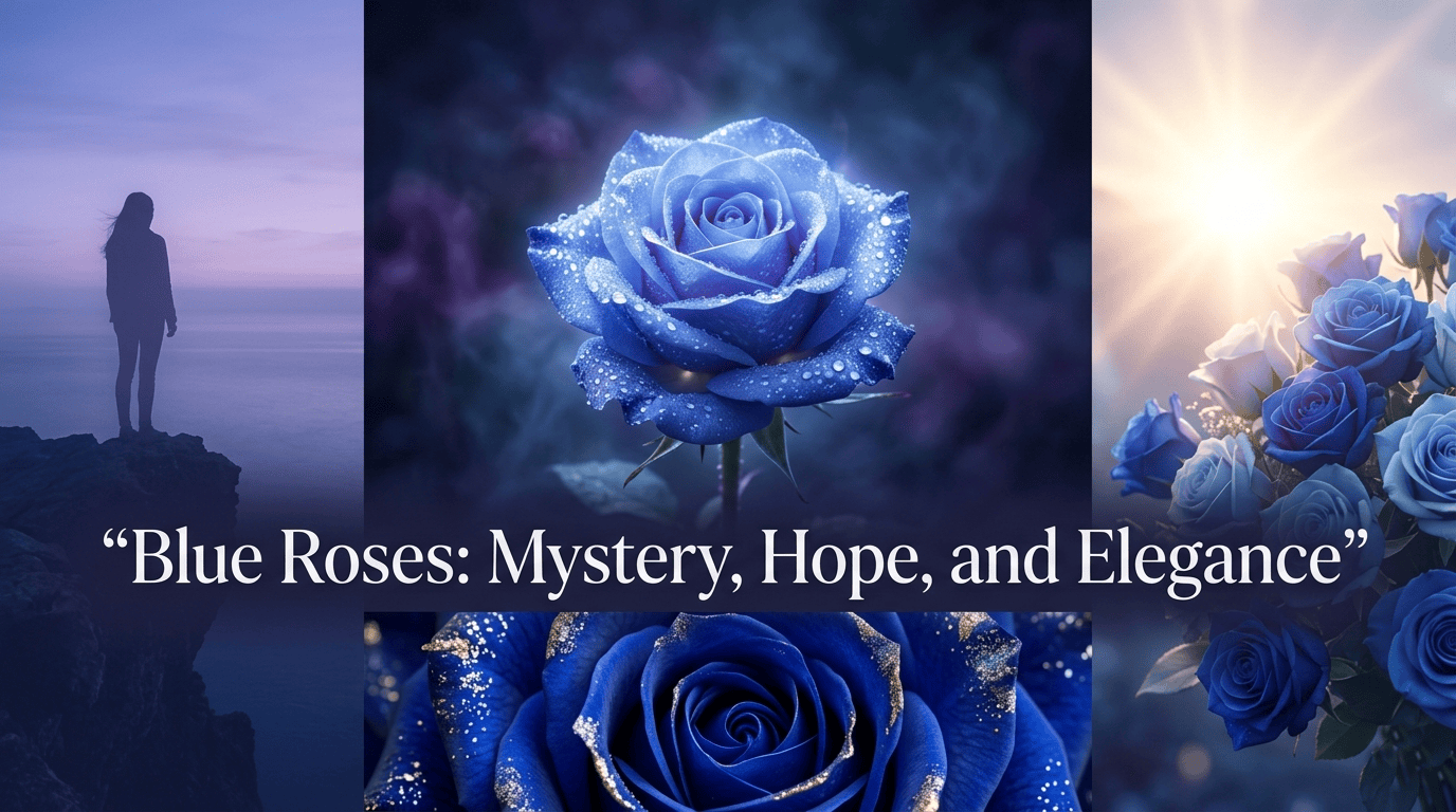 bouquet of blue roses symbolizing mystery, hope, and unattainable love