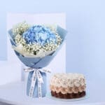 Blue Hydrangeas & Rosette Cake Combo 1 blue-hydrangeas-rosette-cake-01