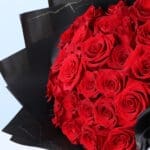 Red Roses Bouquet in Black Wrap with 3 Heart Balloons 2 04