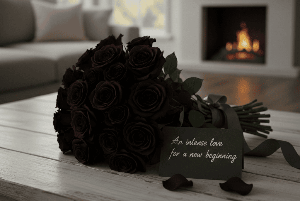 Valentine’s Day black rose bouquet symbolizing mystery power and intense emotions