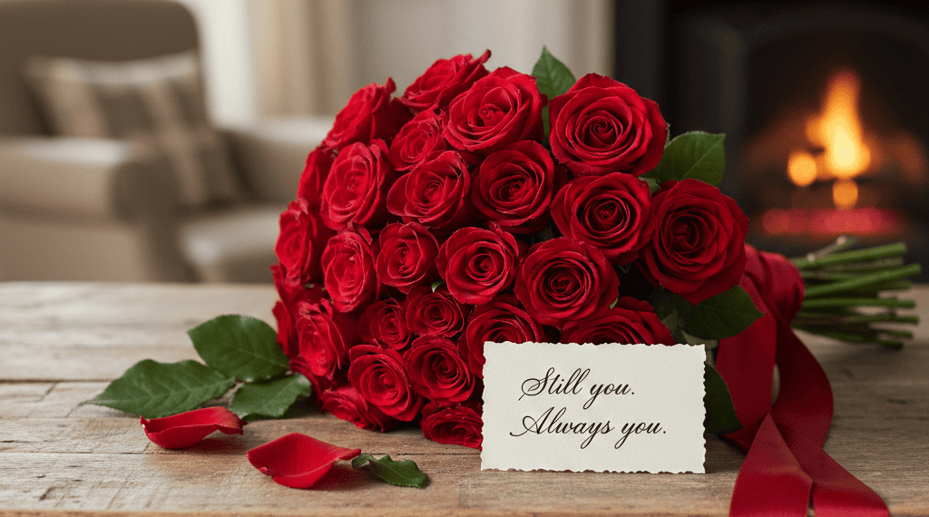 Red roses for Valentine’s Day representing classic passionate love and deep romantic emotions