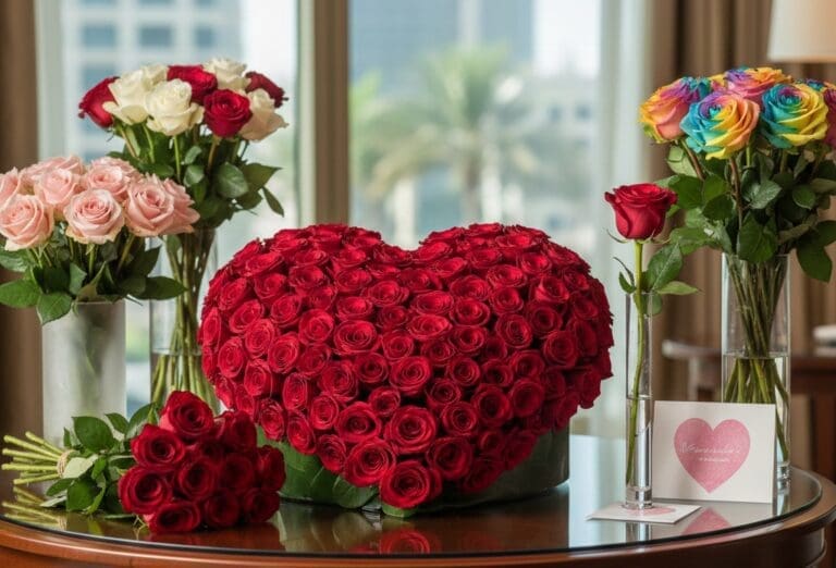 Valentine’s Day roses in UAE featuring red roses symbolizing love.