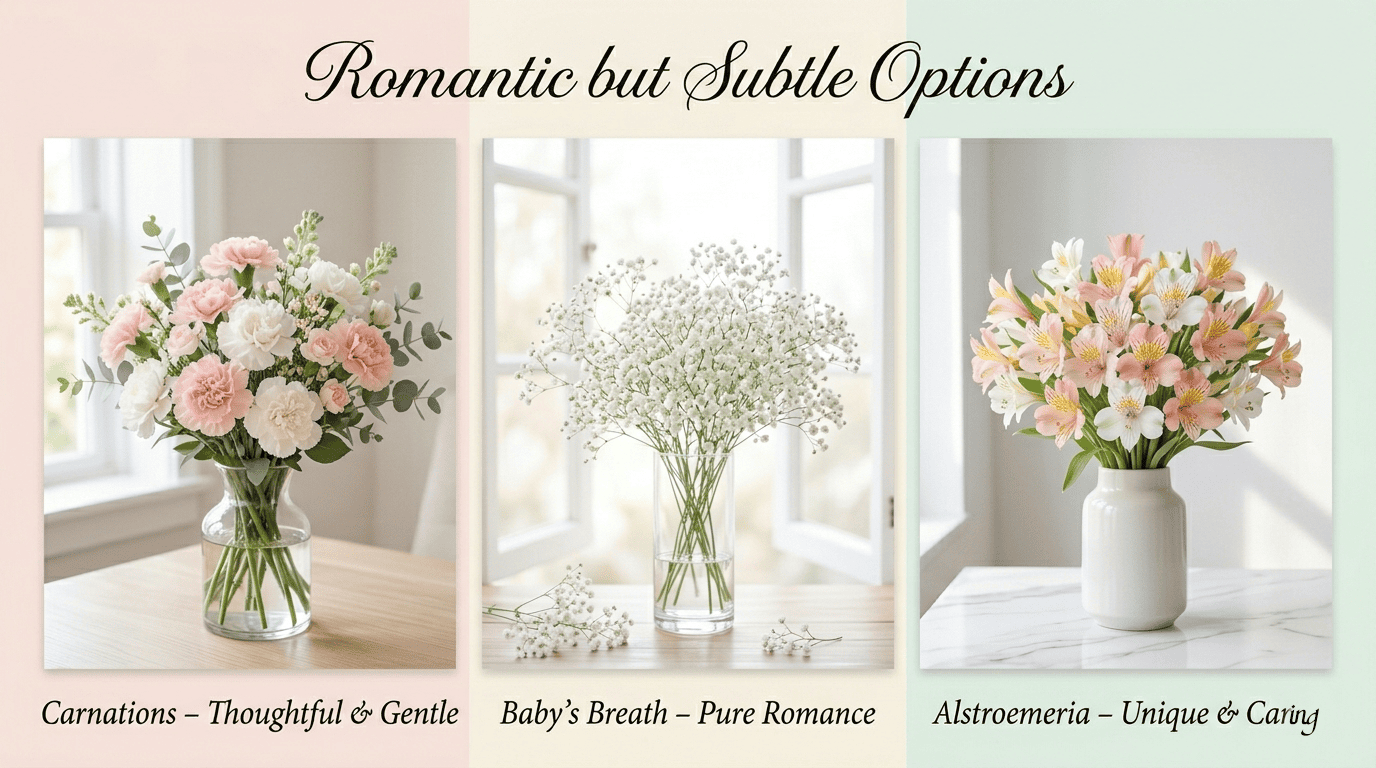 Romantic but subtle flower options for a first date with soft pastel bouquet ideas