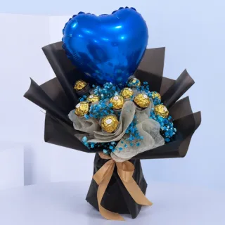 Flower Delivery Service Dubai: Spreading Love with Fresh Flowers Across the City 9 Blue Blooms & Ferrero For Him with Heart Balloon