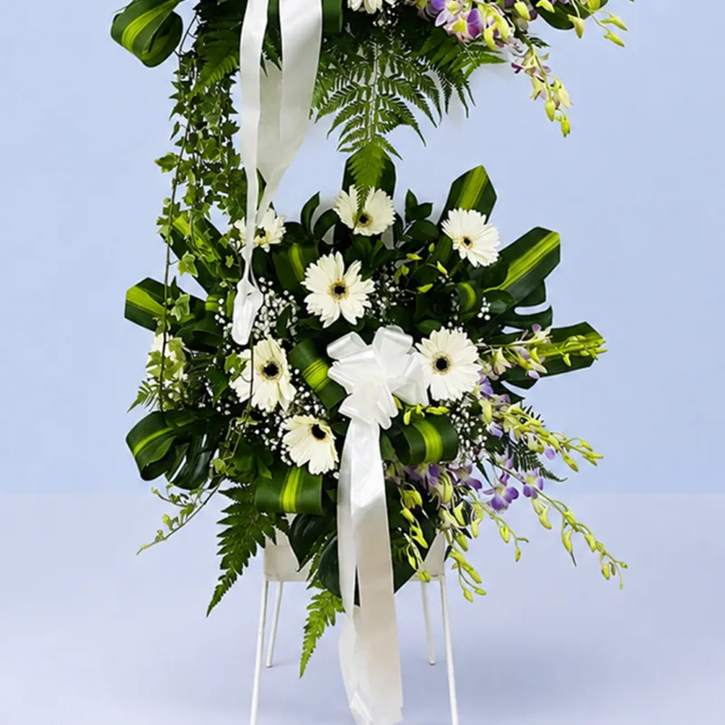 white-purple-condolence-stand_03 white purple condolence stand 03