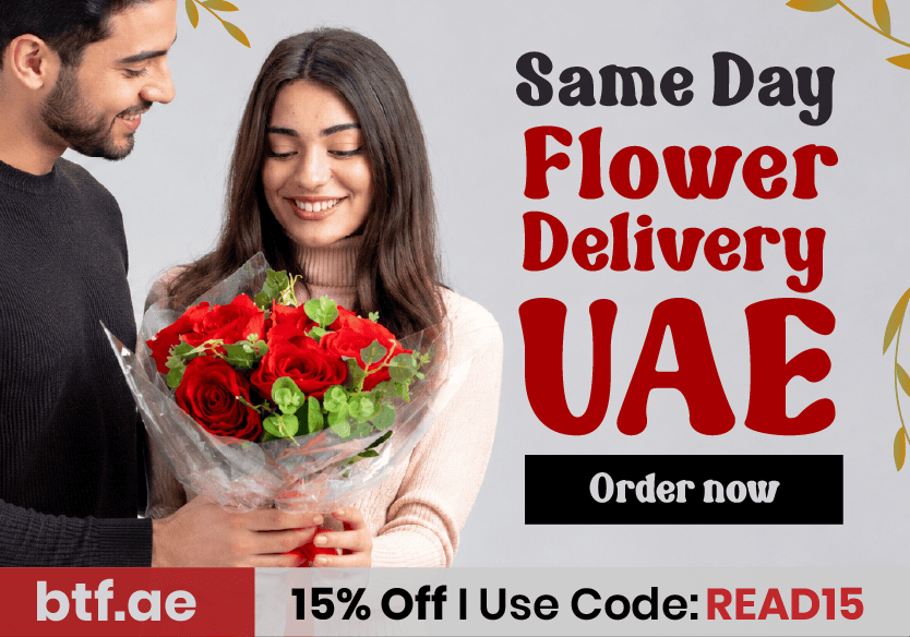 Same Day Flower Delivery UAE with red rose bouquet and 15% off