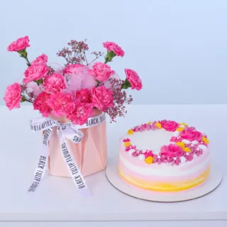 Pink Carnation Floral Crescent Cake