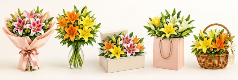 Lily flowers arranged as a congratulatory gift, symbolizing happiness, admiration, success, and new beginnings.