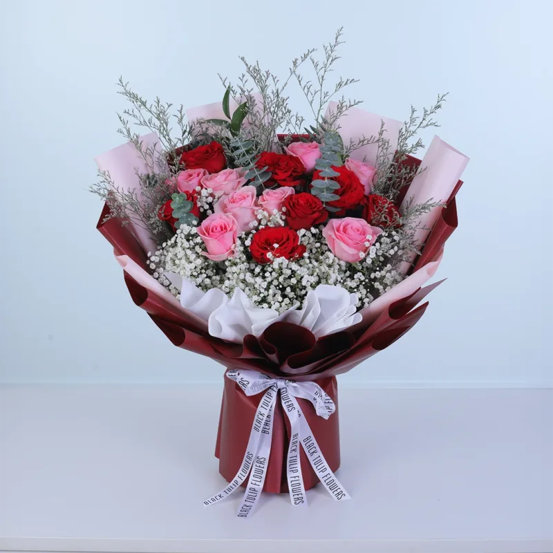 red pink rose bliss bouquet 02