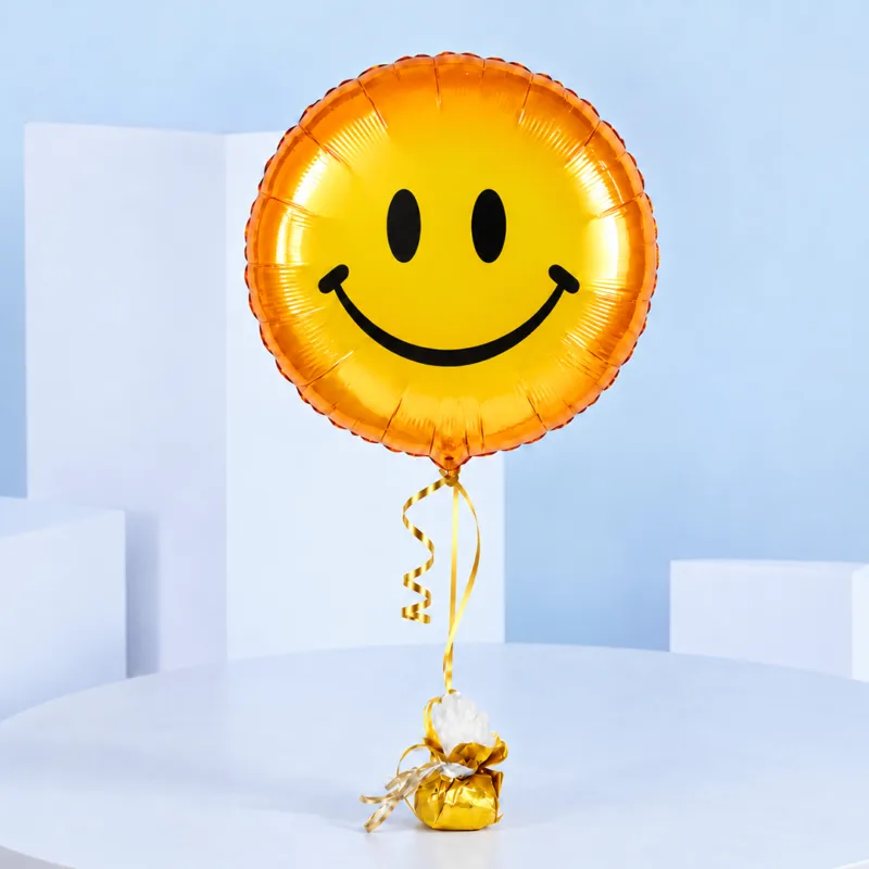 smiley-face-helium-foil-balloon Smiley Face helium foil balloon with cheerful yellow design, perfect for birthdays, parties, celebrations, gifting, surprises, decorations, and special occasions with family and friends.