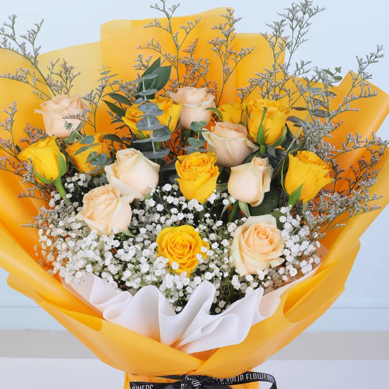 yellow-peach-rose-bouquet_03 yellow peach rose bouquet 03