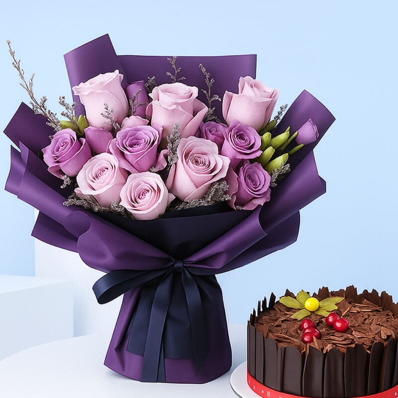 Purple Rose Bouquet Cake Combo 14 08 25 2